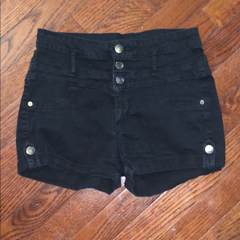 Black high waisted shorts with gold buttons